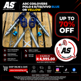 ARC COILOVERS VW POLO 6 R/TSI/VIVO BLUE OR YELLOW ( NOT 9N )