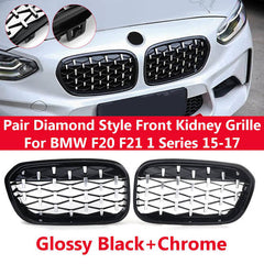 BMW F20/21 1 series FACELIFT MILLION STAR KIDNEY GRILLS GLOSS BLACK with silver diamond