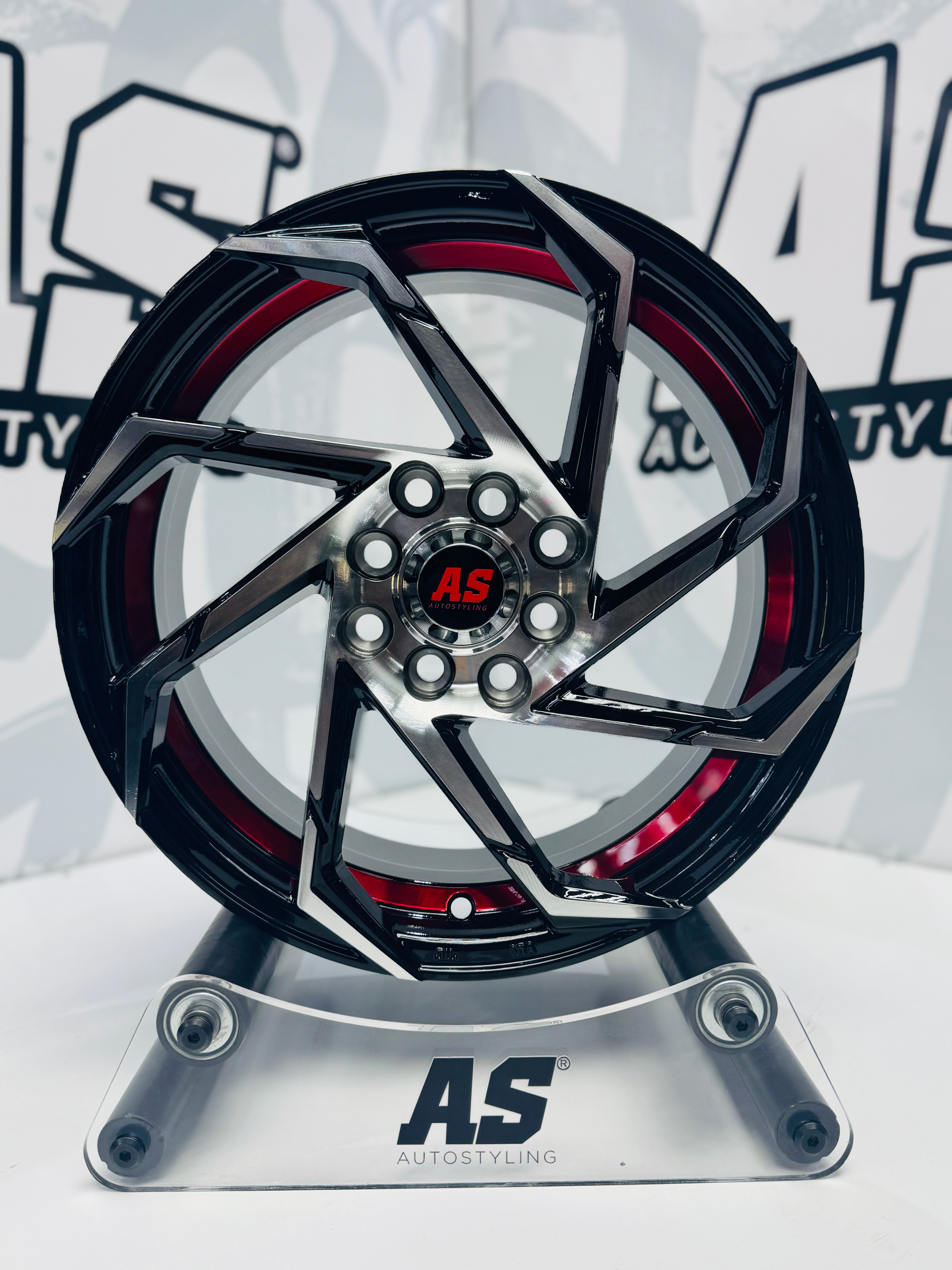 15” M8966 4x100 4x114 Machine black /red - Autostyling Klerksdorp