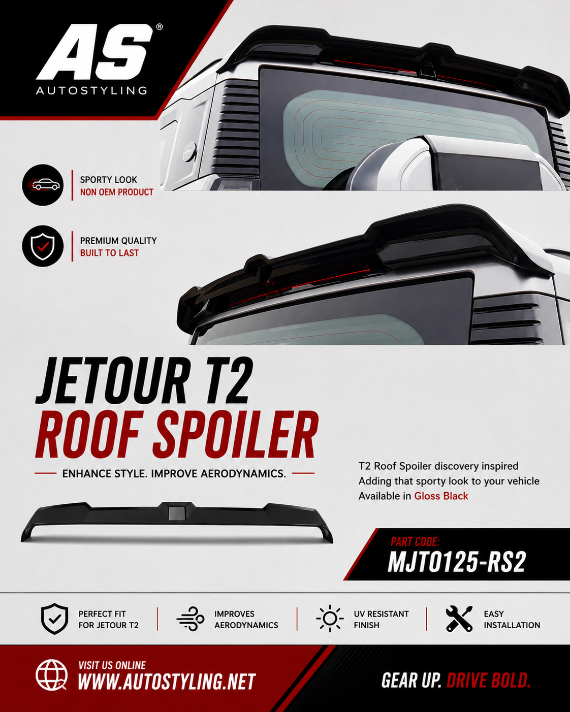 Jetour T2 (25-On) Gloss Black RS2 Roof Spoiler Wing - Autostyling Klerksdorp