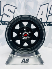 14” A-LINE 8 SPOKE BLACK SILVER STRIPE 5/114 ( 7 seaters )