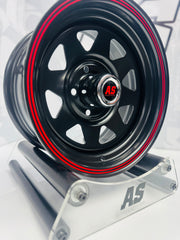 14” A-LINE 8 SPOKE BLACK RED STRIPE 5/114 for 7 seaters
