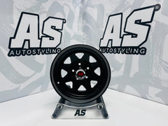 14” A-LINE 8 SPOKE BLACK SILVER STRIPE 5/114 ( 7 seaters )