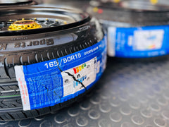 RIM & TYRE COMBO DEAL 15” PMESH 4x100 & 4x114 + 165/50/15 COMFORSER TYRES - BRAND NEW