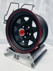 14” LEGEND 8 SPOKE BLACK RED STRIPE 5/114 for 7 seaters