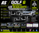 VLAND VW Golf Mk6 2009-2014 Dual Beam Projector Aftermarket Headlights With Demon Eyes Black non gti