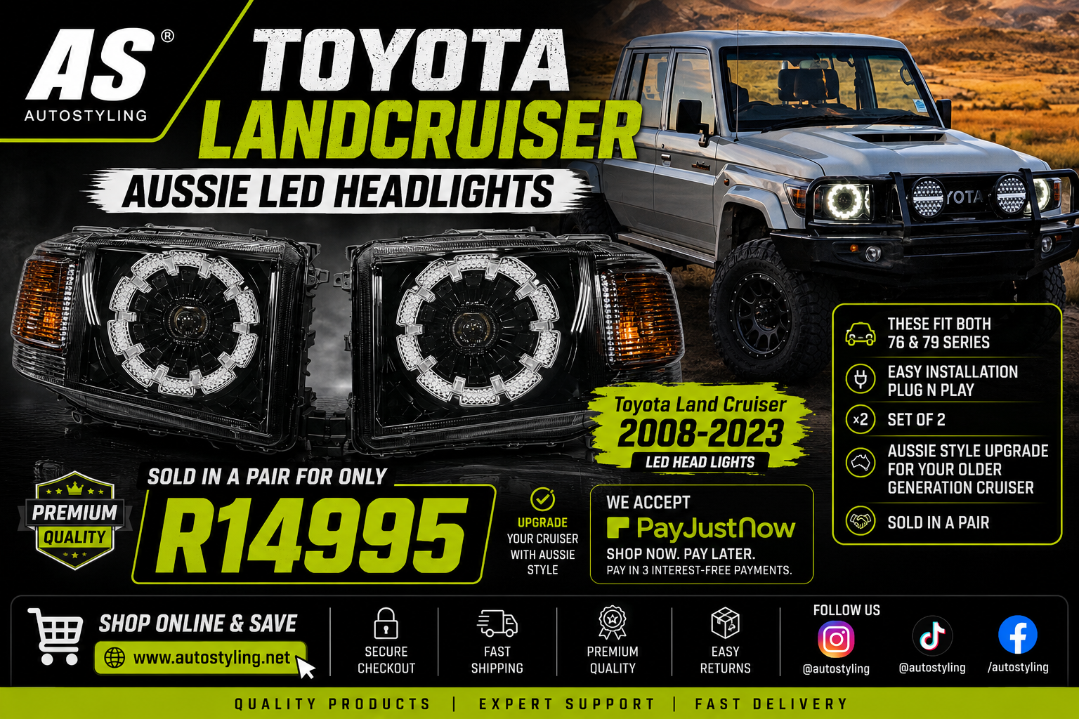 TOYOTA LANDCRUISER 79 2008-2023 AUSSIE LED HEADLIGHTS - Autostyling Klerksdorp