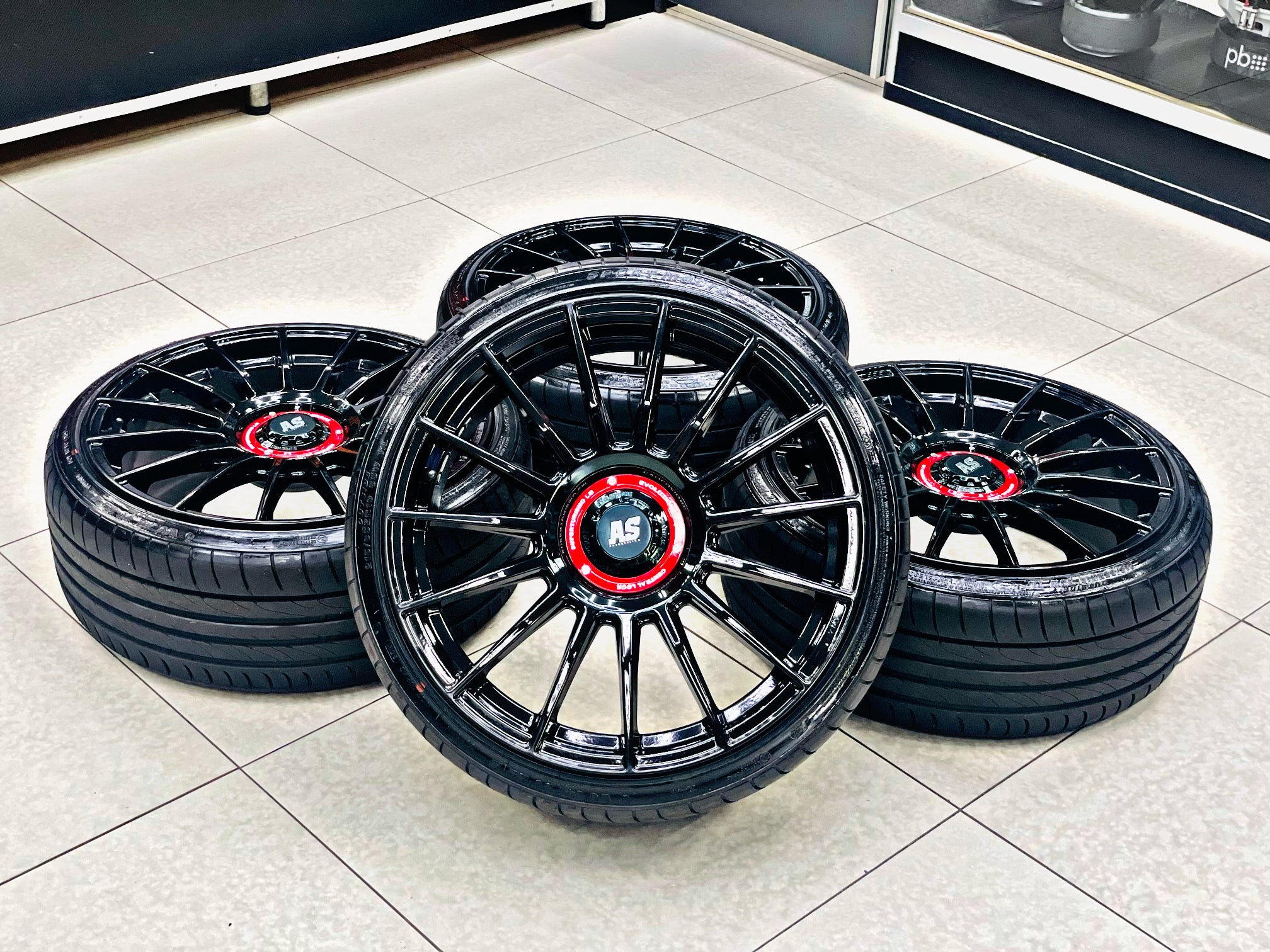 19” AS-SUPERTURISMO 5/112 & 5x100 multi PCD GLOSS BLACK WITH 215/35/19 TYRES - Autostyling Klerksdorp