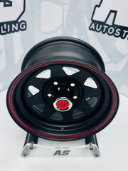 14” LEGEND 8 SPOKE BLACK RED STRIPE 5/114 for 7 seaters