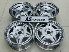 18 ” E36 M3 MOTORSPORT GERMAN SPEC FORGED2PCE SPLIT RIMS SILVER NARROW WIDES WITH HIGH POLISH MIRROR LIPS