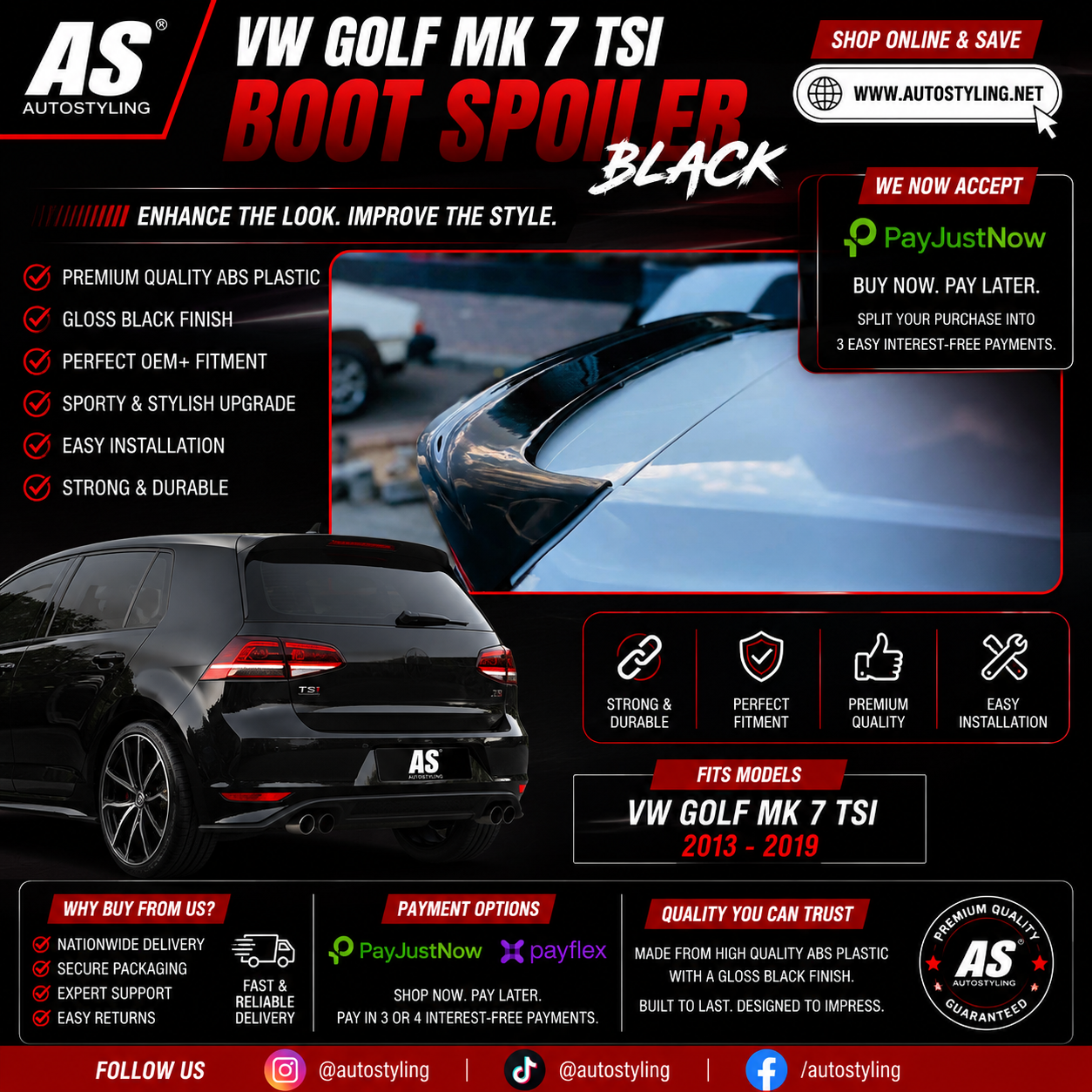 VW GOLF MK 7 TSI BOOT SPOILER BLACK - Autostyling Klerksdorp