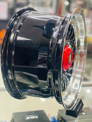 15” AS- MOTORSPORT MESH 4/100 4/114 BLACK RED CAP