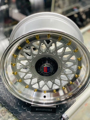 15” AS-P/MESH 4/100 4/114 SILVER + GOLD STUD