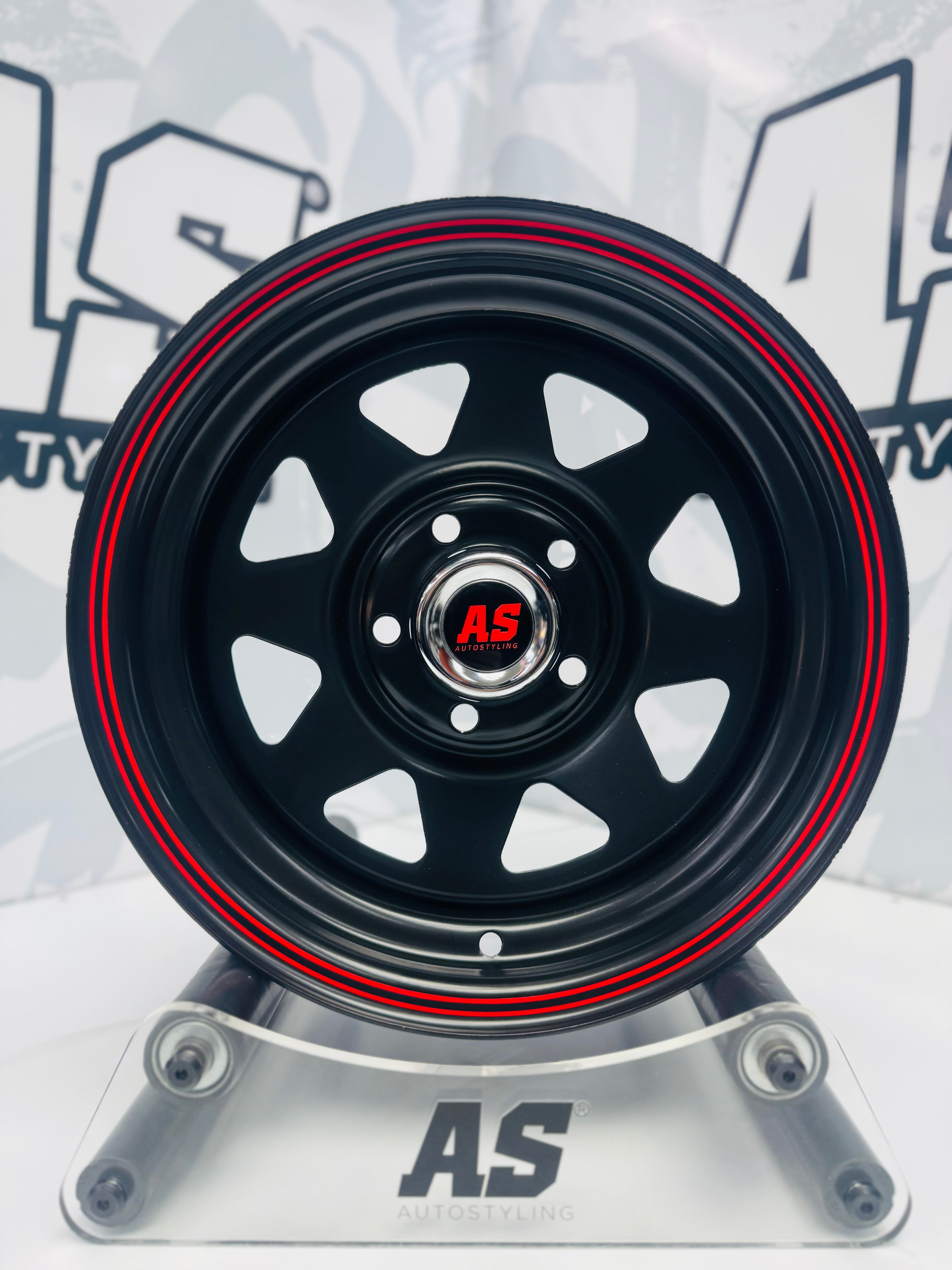 14” A-LINE 8 SPOKE BLACK RED STRIPE 5/114 for 7 seaters