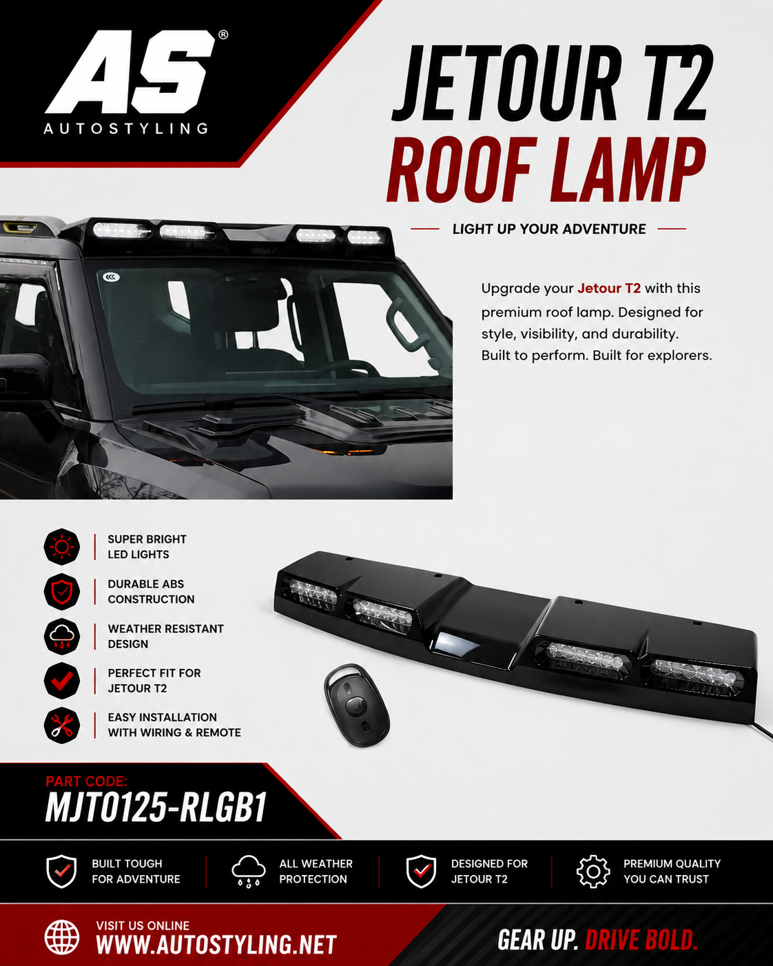 Fits For Jetour Traveler T2 Lamp Model Roof Top Light Bar with Led Bar - Autostyling Klerksdorp