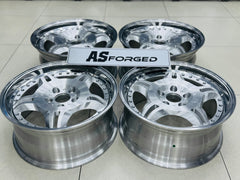 18 ” E36 M3 MOTORSPORT GERMAN SPEC FORGED2PCE SPLIT  RIMS SILVER NARROW WIDES WITH HIGH POLISH MIRROR LIPS