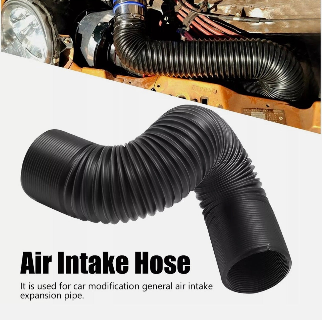 76mm 1M Car Air Intake Cold Pipe Flexible Ducting Feed Hose Induction Kit Black