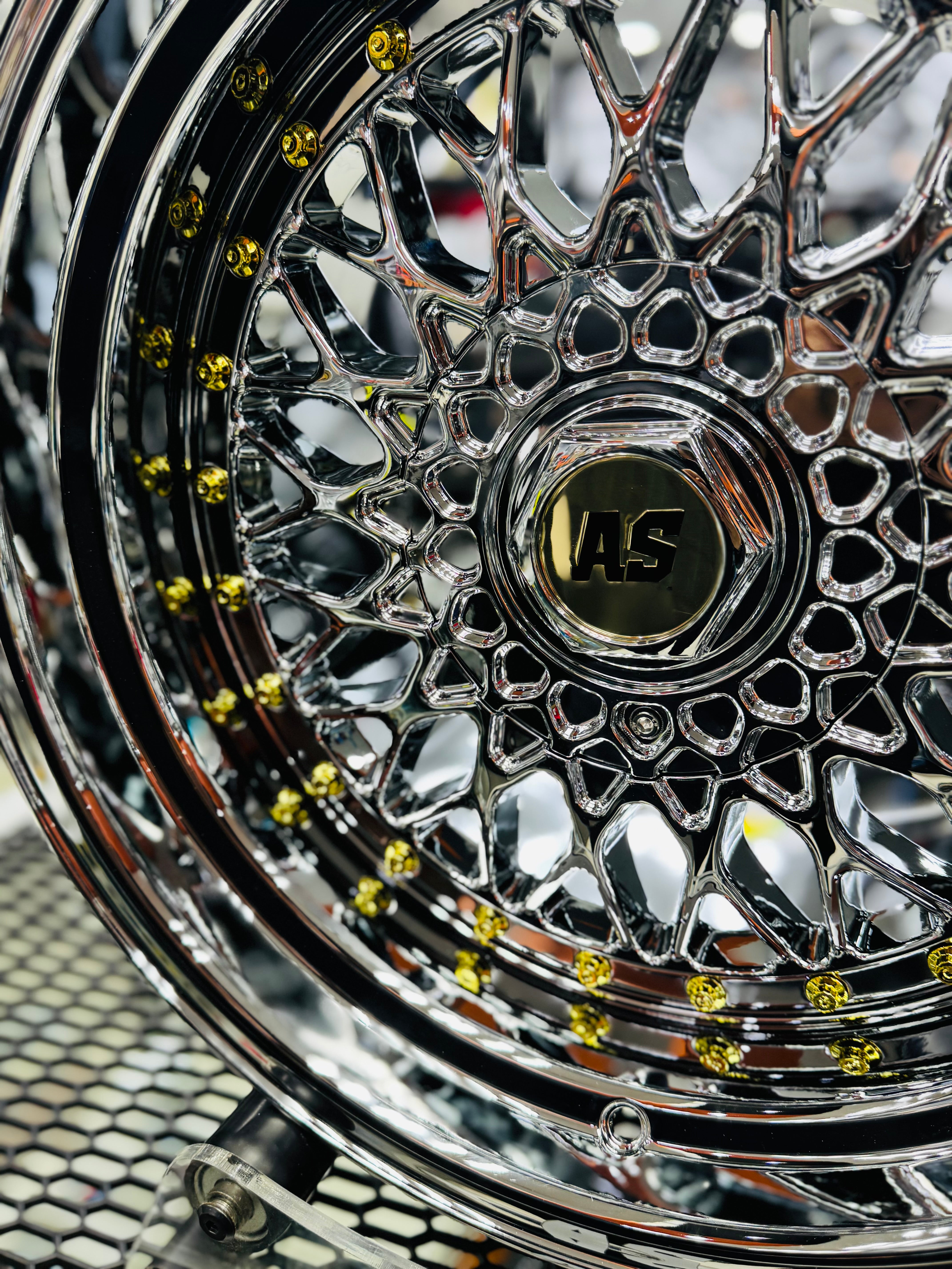 17” AS® Mesh chrome 4x100 & 5x100 10j rear GOLD STUDS - Autostyling Klerksdorp