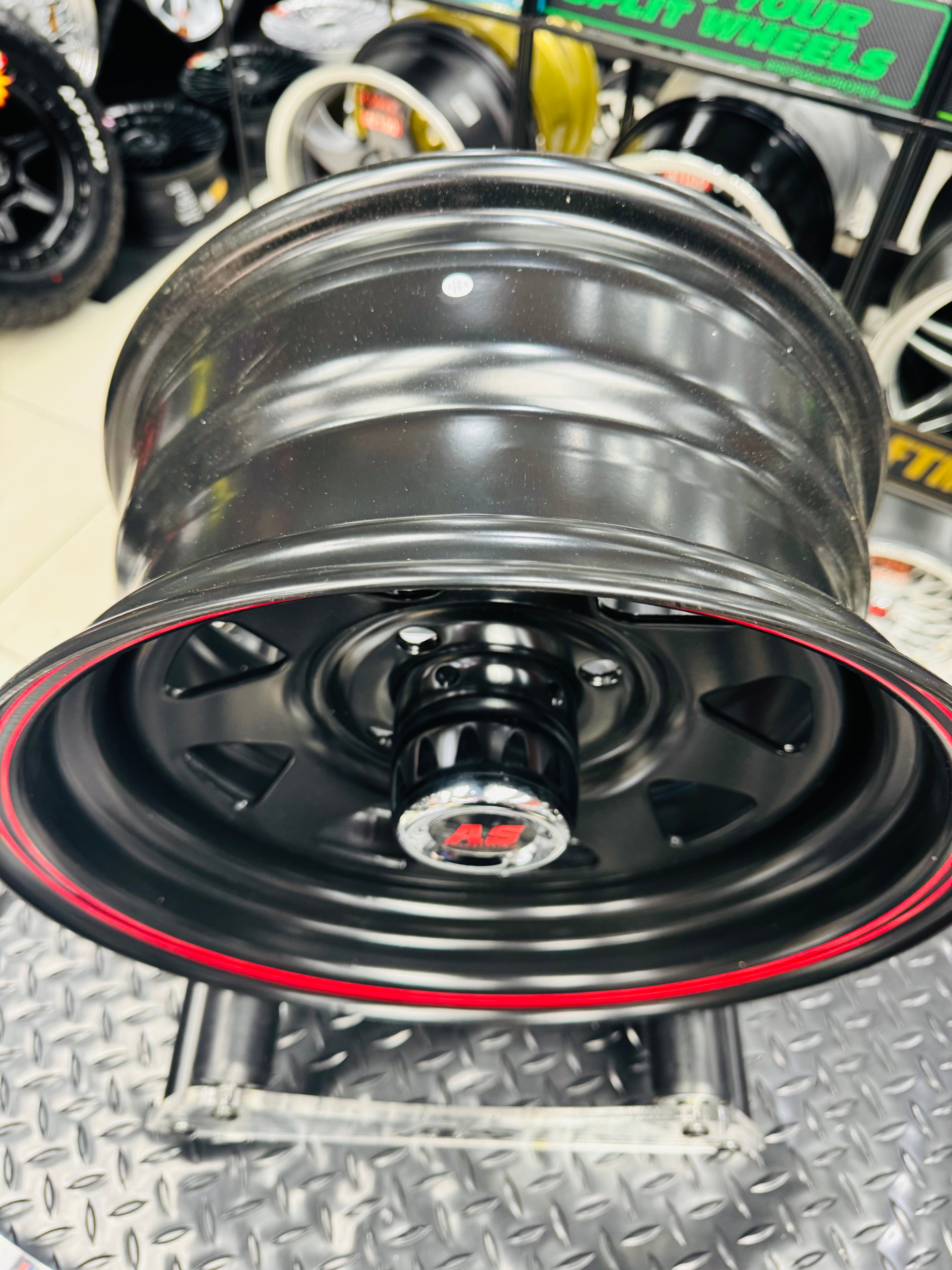 14” 8 SPOKE BLACK RED STRIPE 4/114 for 7 seaters AVANZA