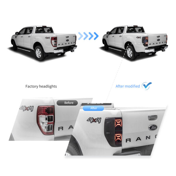 VLAND Full LED Tail Lights For Ford Ranger (T6) 2012-2022  BLACK