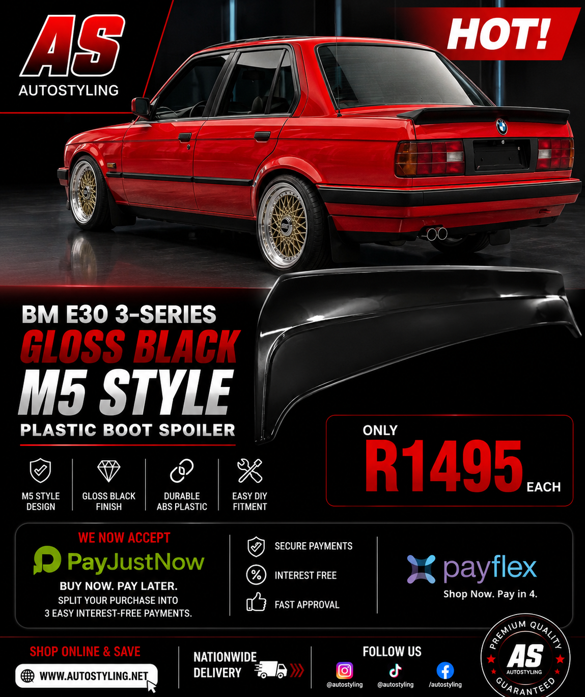 BM E30 M5 BOOT SPOILER GLOSS BLACK - Autostyling Klerksdorp