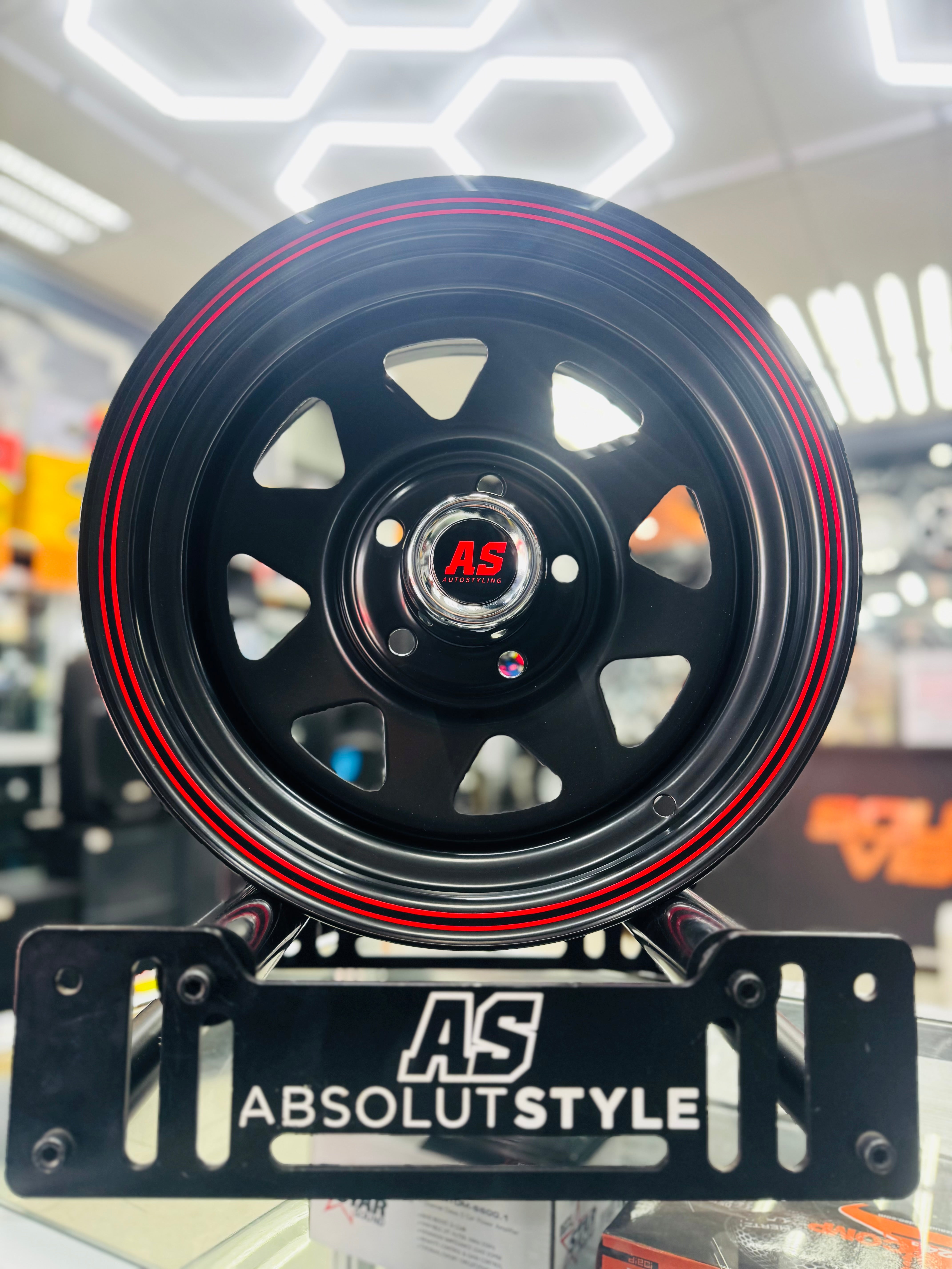 14” A-LINE 8 SPOKE BLACK RED STRIPE 5/114 for 7 seaters