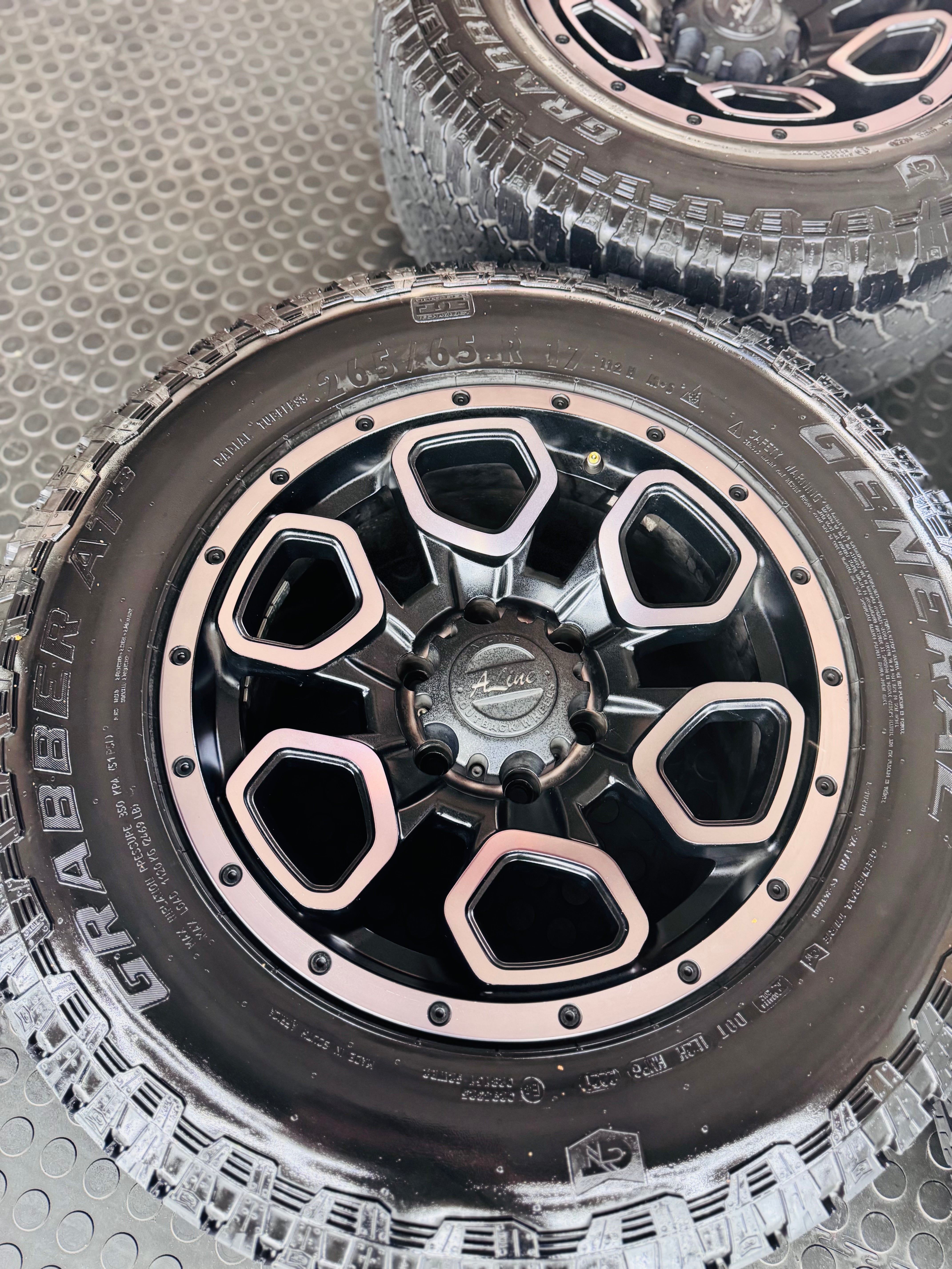 RIM & TYRE COMBO DEAL 17” ALINE SUMMIT + GRABBER AT3 TYRES USED