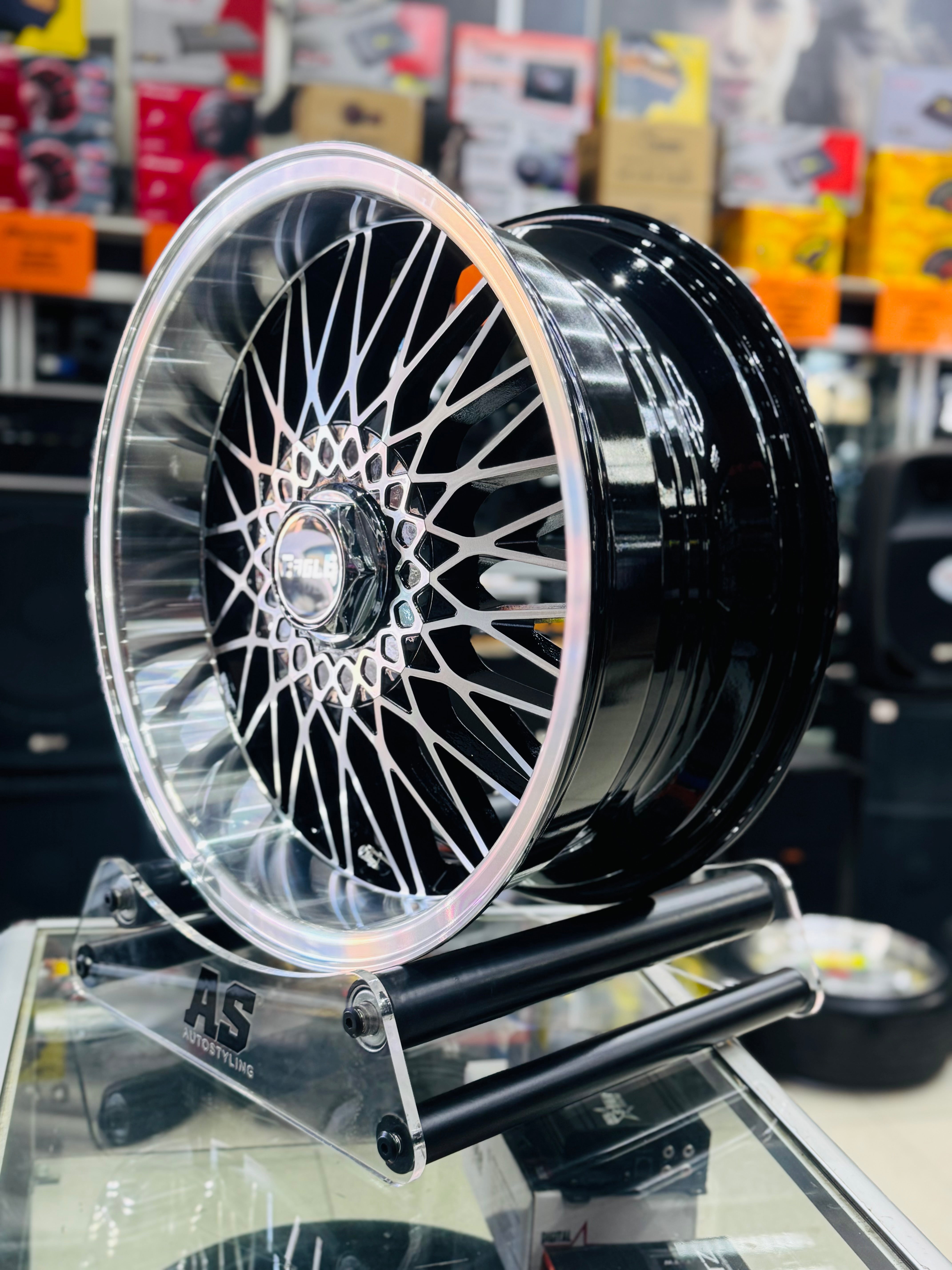 17” AS-EAGLE MACHINE BLACK DEEP DISH REAR 4/100 4/114