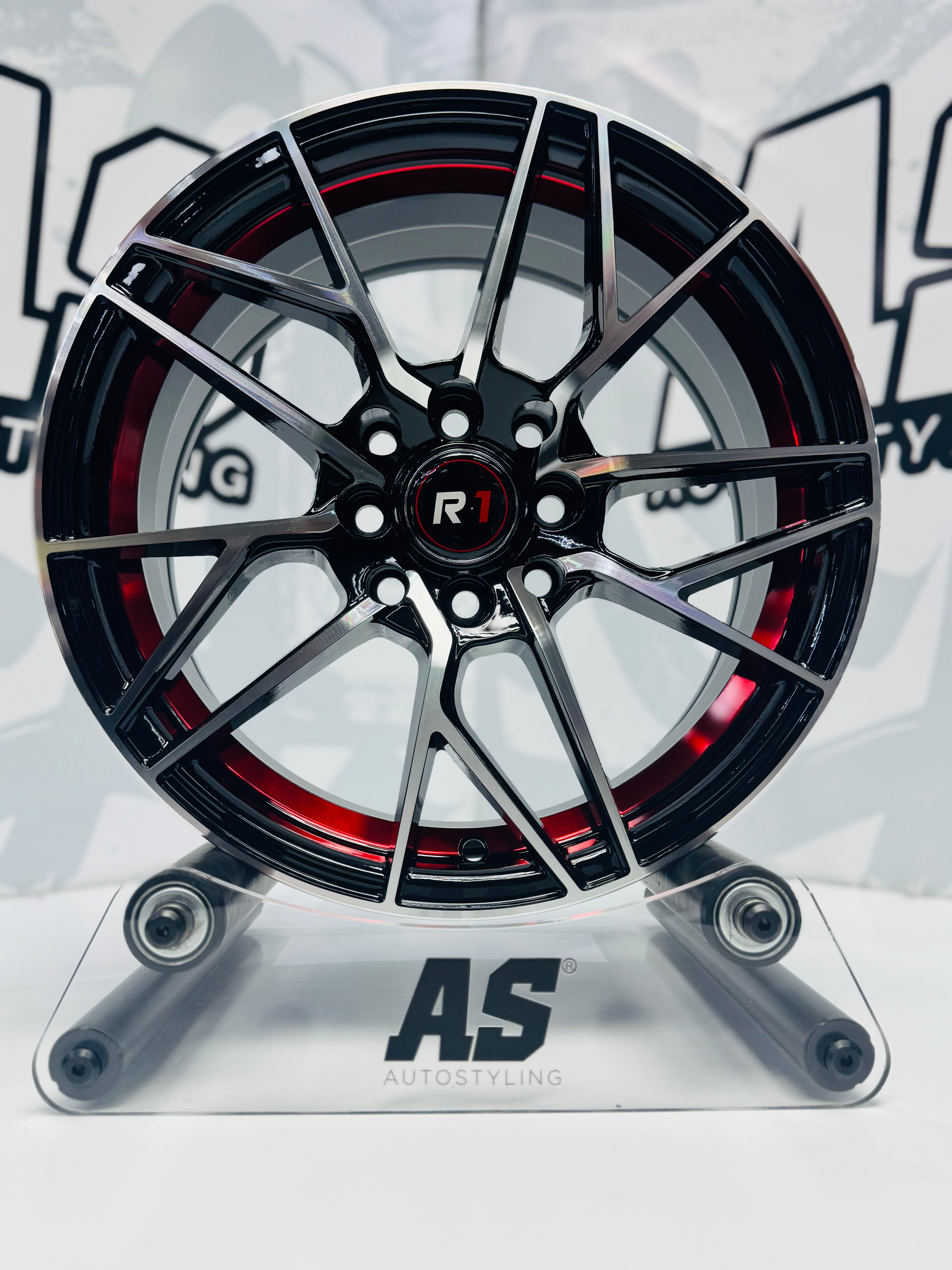 15” M8963 4x100 4x114  Machine black / red - Autostyling Klerksdorp