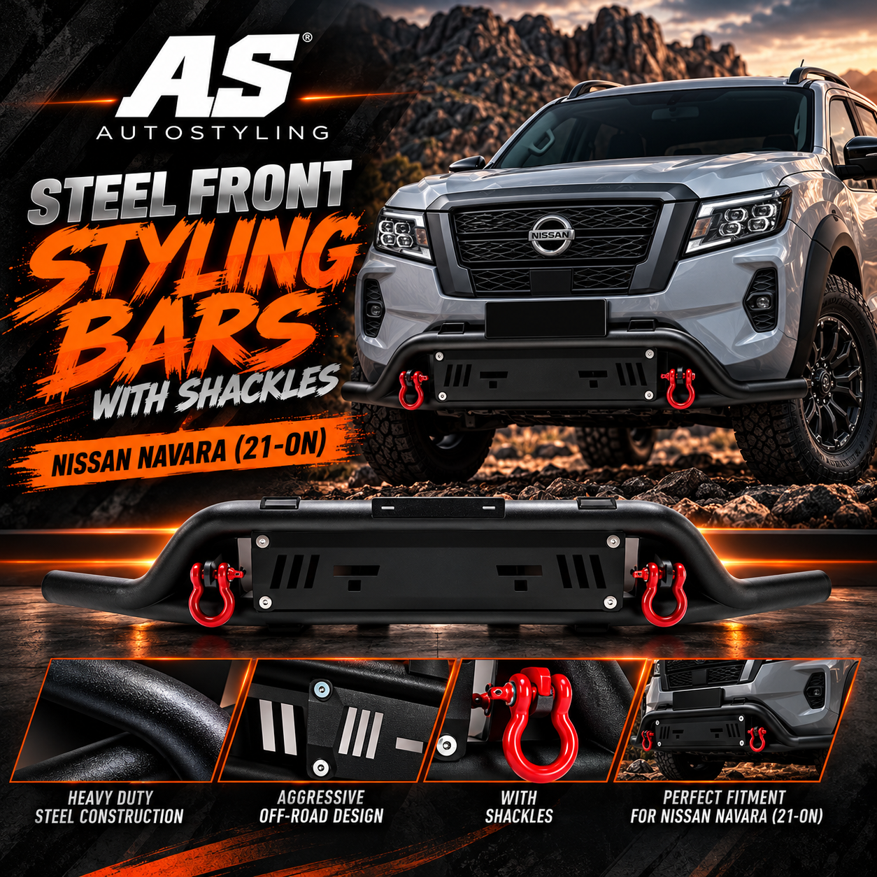 NISSAN NAVARA 2021 BUMPER GUARD WITH red shackles - Autostyling Klerksdorp