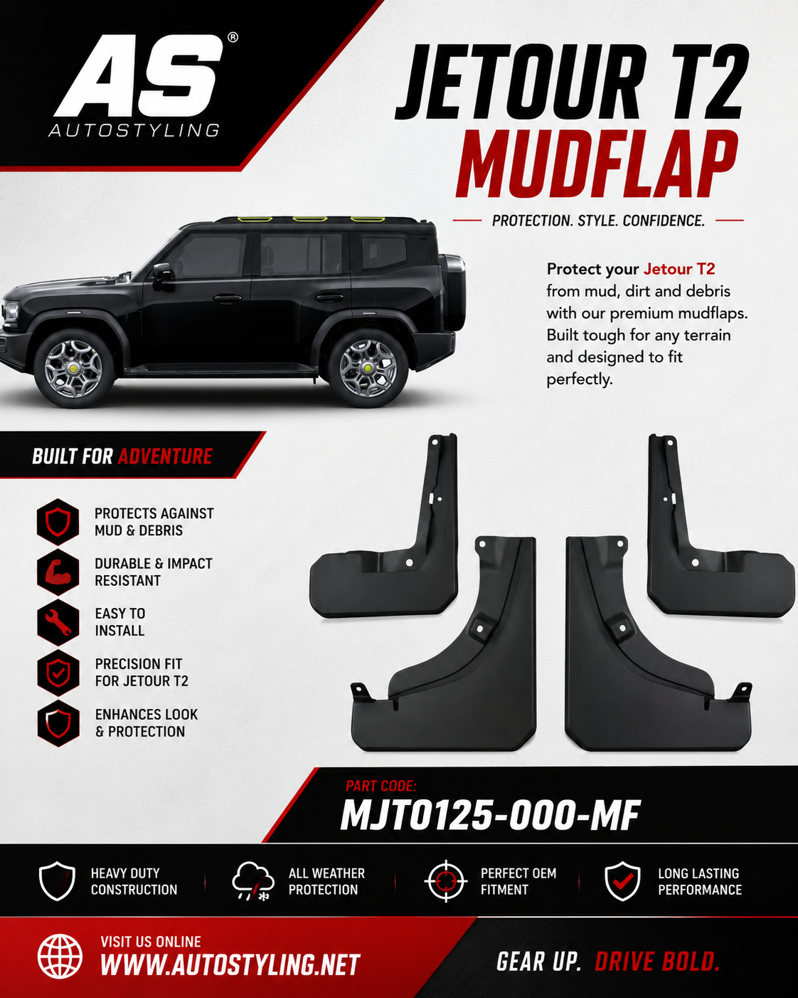 JETOUR T2 2025+ MUDFLAP 4PC - Autostyling Klerksdorp