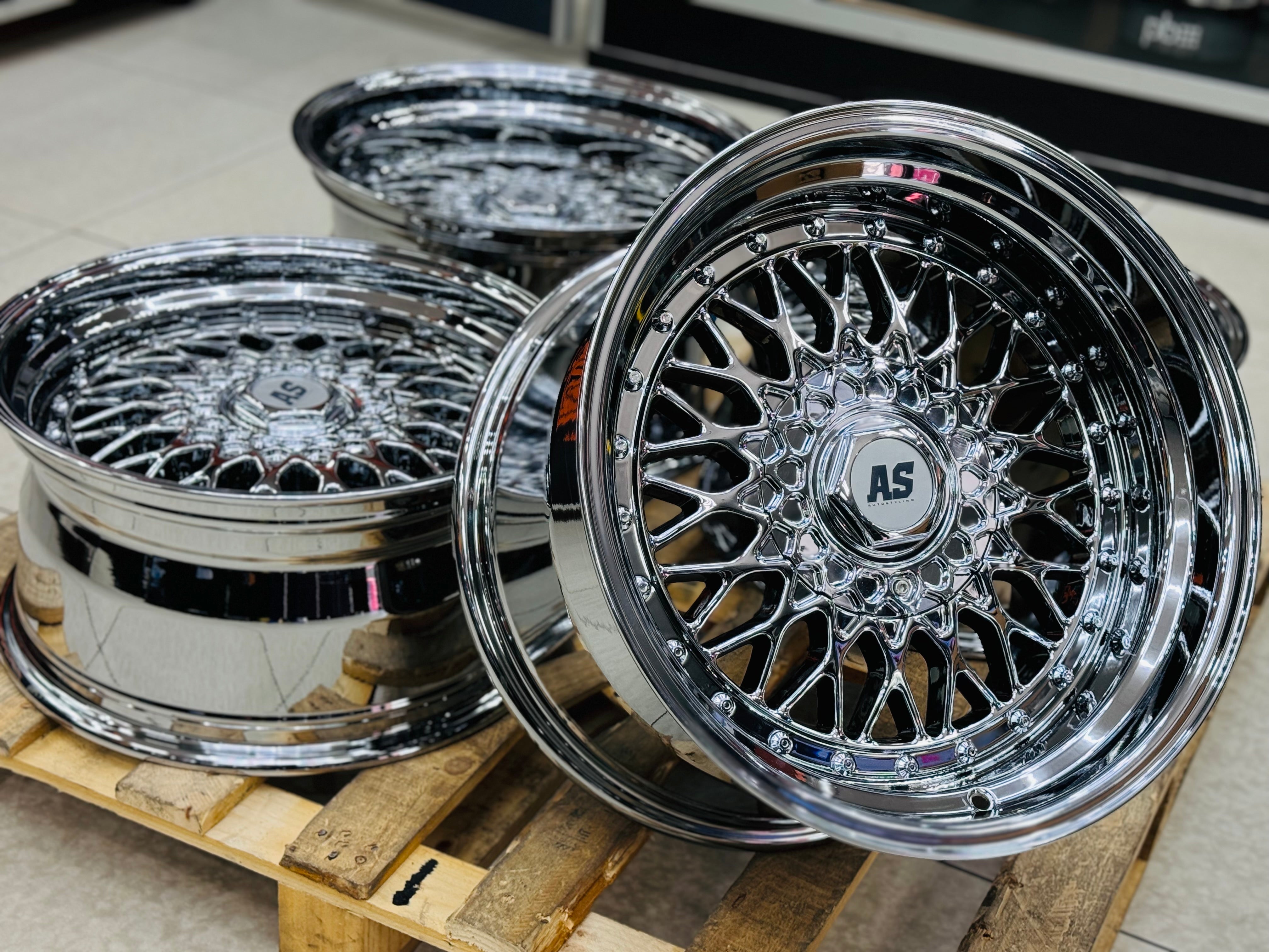 17” AS® CHROME WITH CHROME STUDS  4x100 & 5x100 10j
