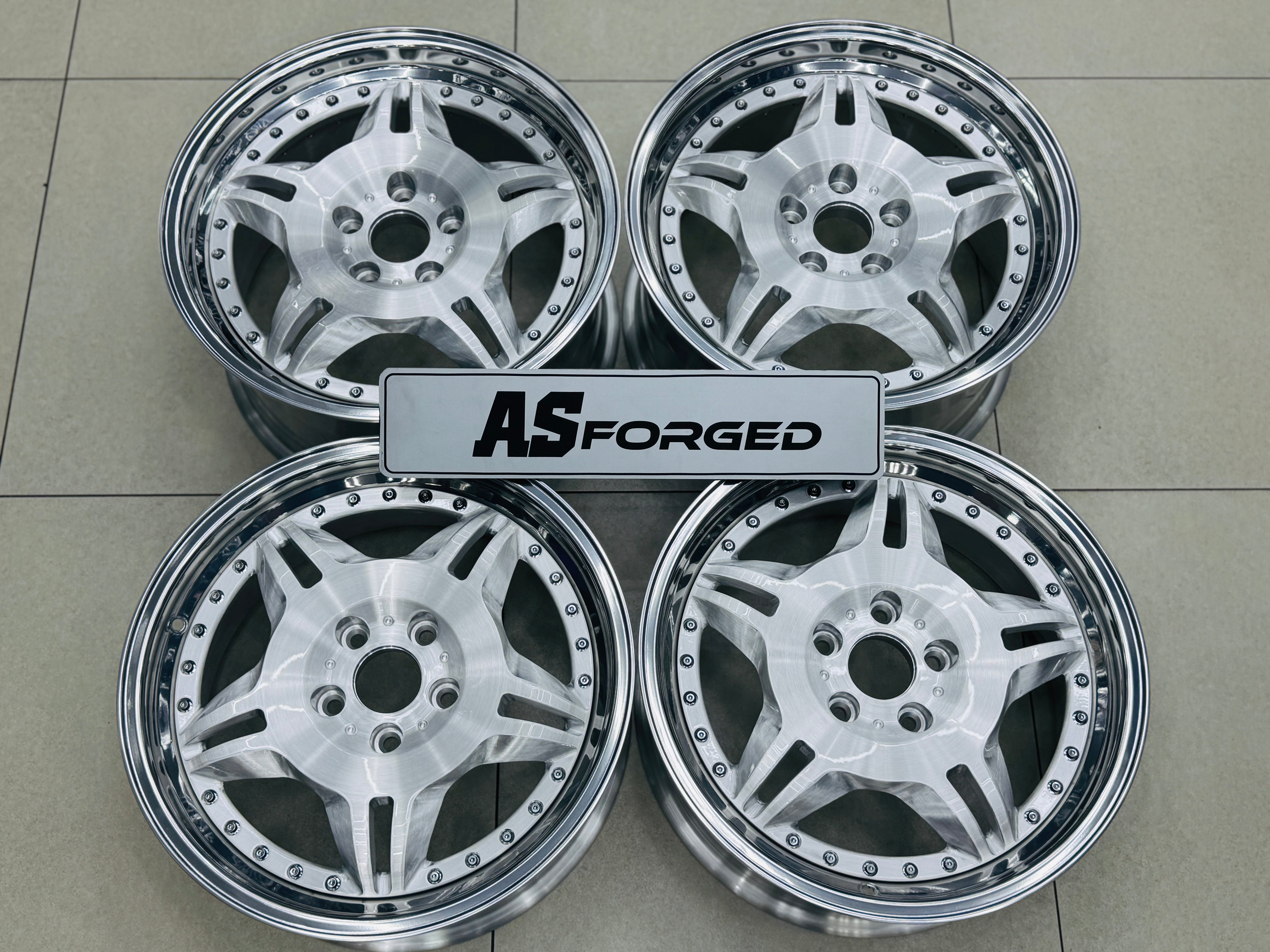 18 ” E36 M3 MOTORSPORT GERMAN SPEC FORGED2PCE SPLIT  RIMS SILVER NARROW WIDES WITH HIGH POLISH MIRROR LIPS