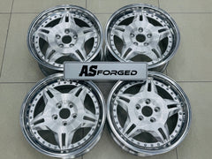 18 ” E36 M3 MOTORSPORT GERMAN SPEC FORGED2PCE SPLIT  RIMS SILVER NARROW WIDES WITH HIGH POLISH MIRROR LIPS