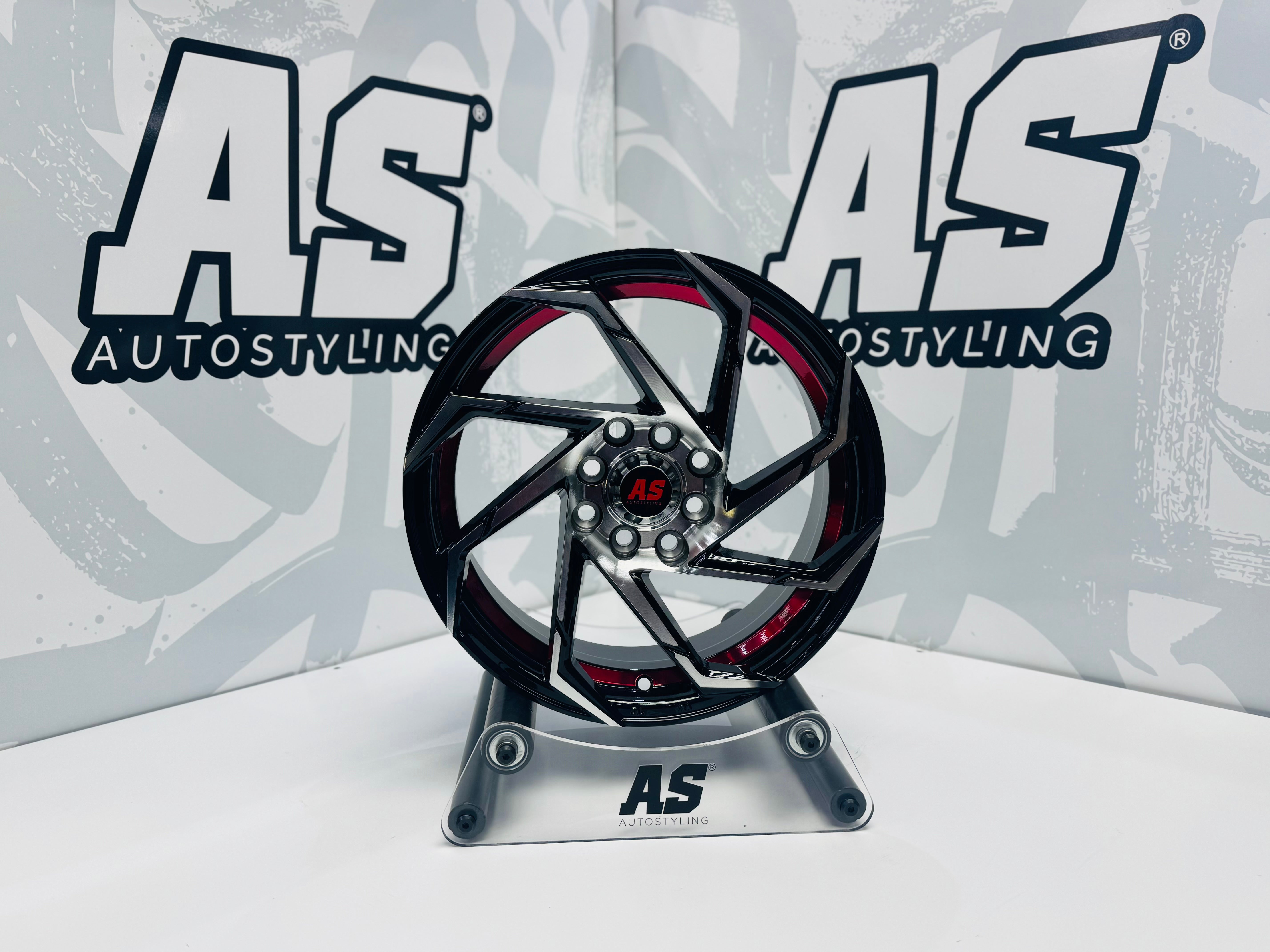 15” M8966 4x100 4x114  Machine black /red - Autostyling Klerksdorp