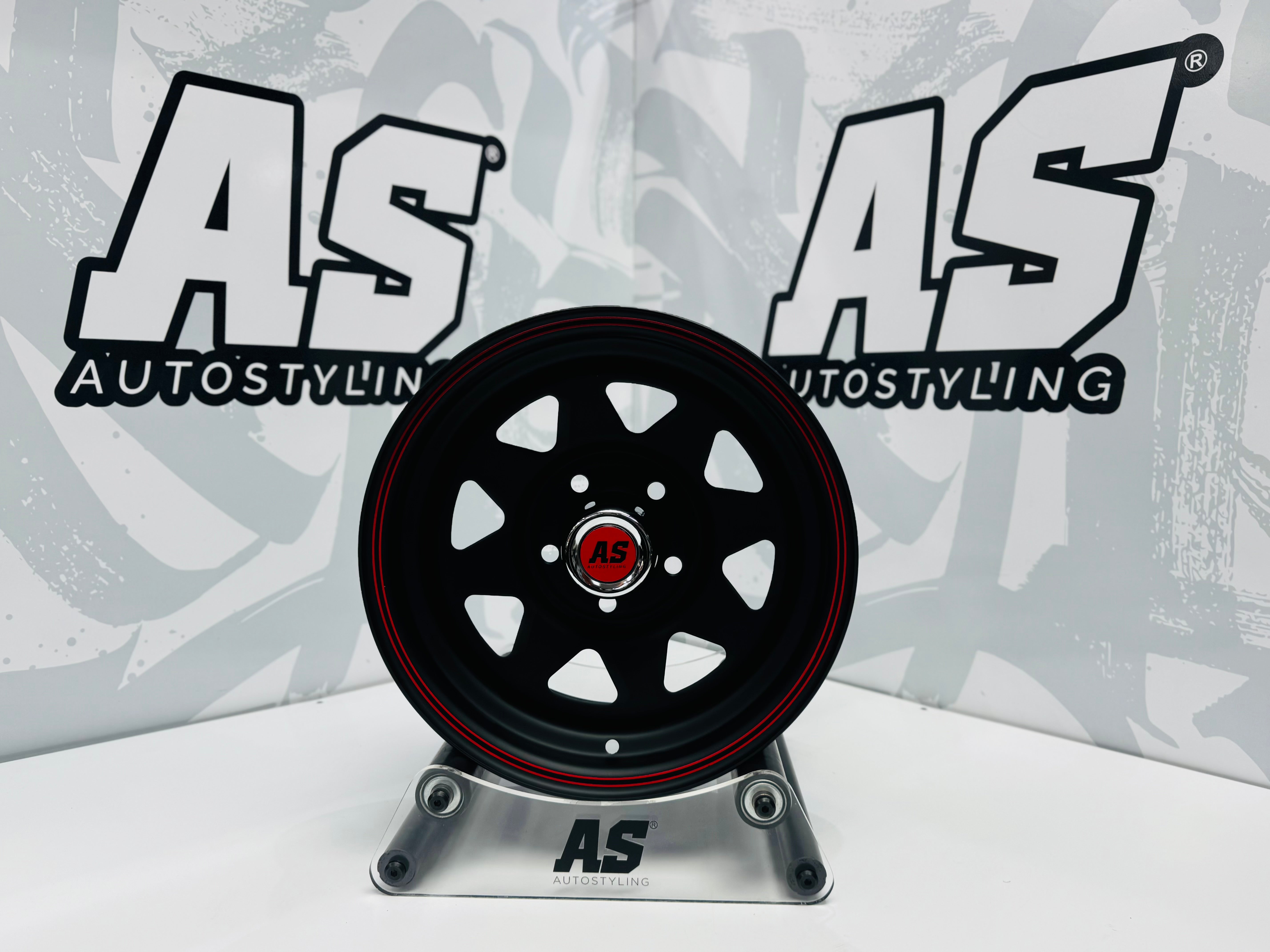 14” LEGEND 8 SPOKE BLACK RED STRIPE 5/114 for 7 seaters