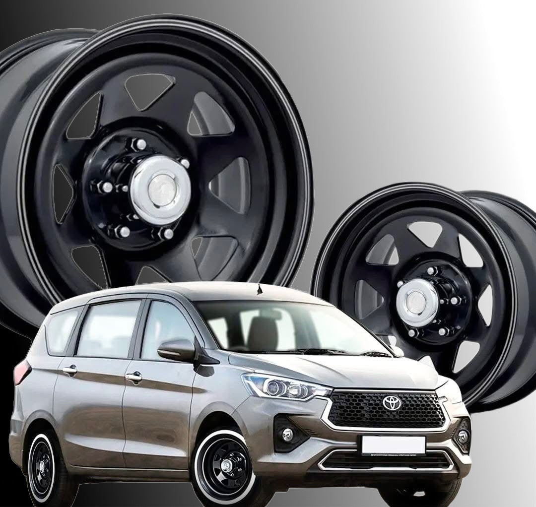 14” A-LINE 8 SPOKE BLACK SILVER STRIPE 5/114 ( 7 seaters )