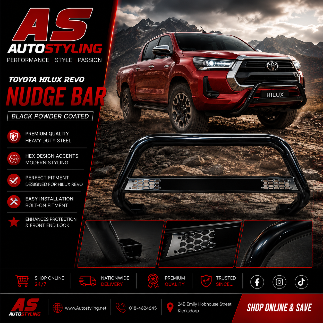 TOYOTA HILUX  2016+  NUDGE BAR BLACK MESH - Autostyling Klerksdorp