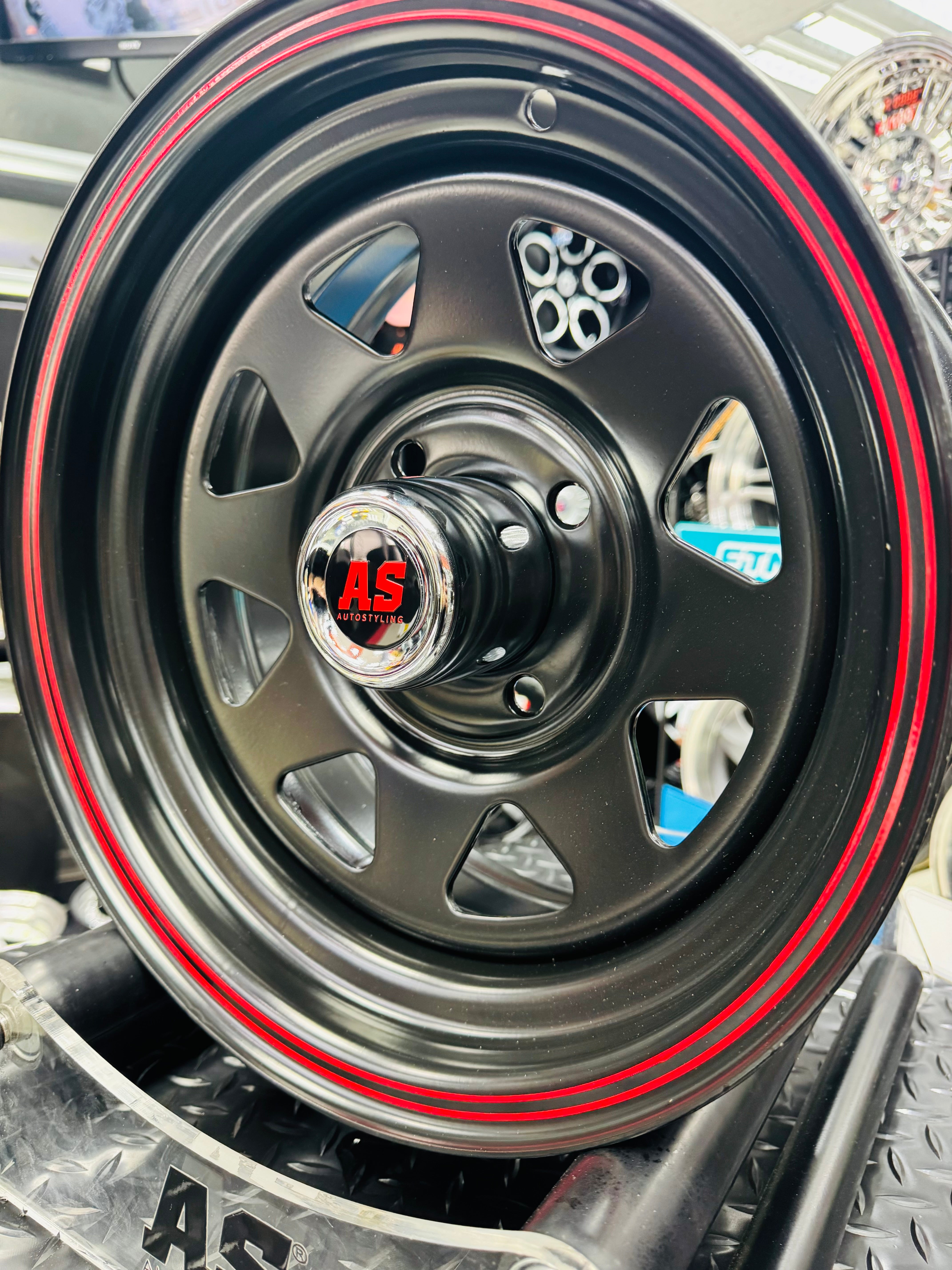 14” 8 SPOKE BLACK RED STRIPE 4/114 for 7 seaters AVANZA