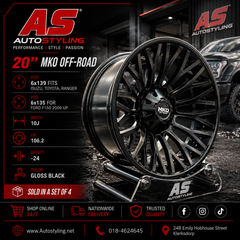 20” MKO OFF-ROAD AS-F661014 20X10J GLOSS Matt black bakkie 4x4 rims