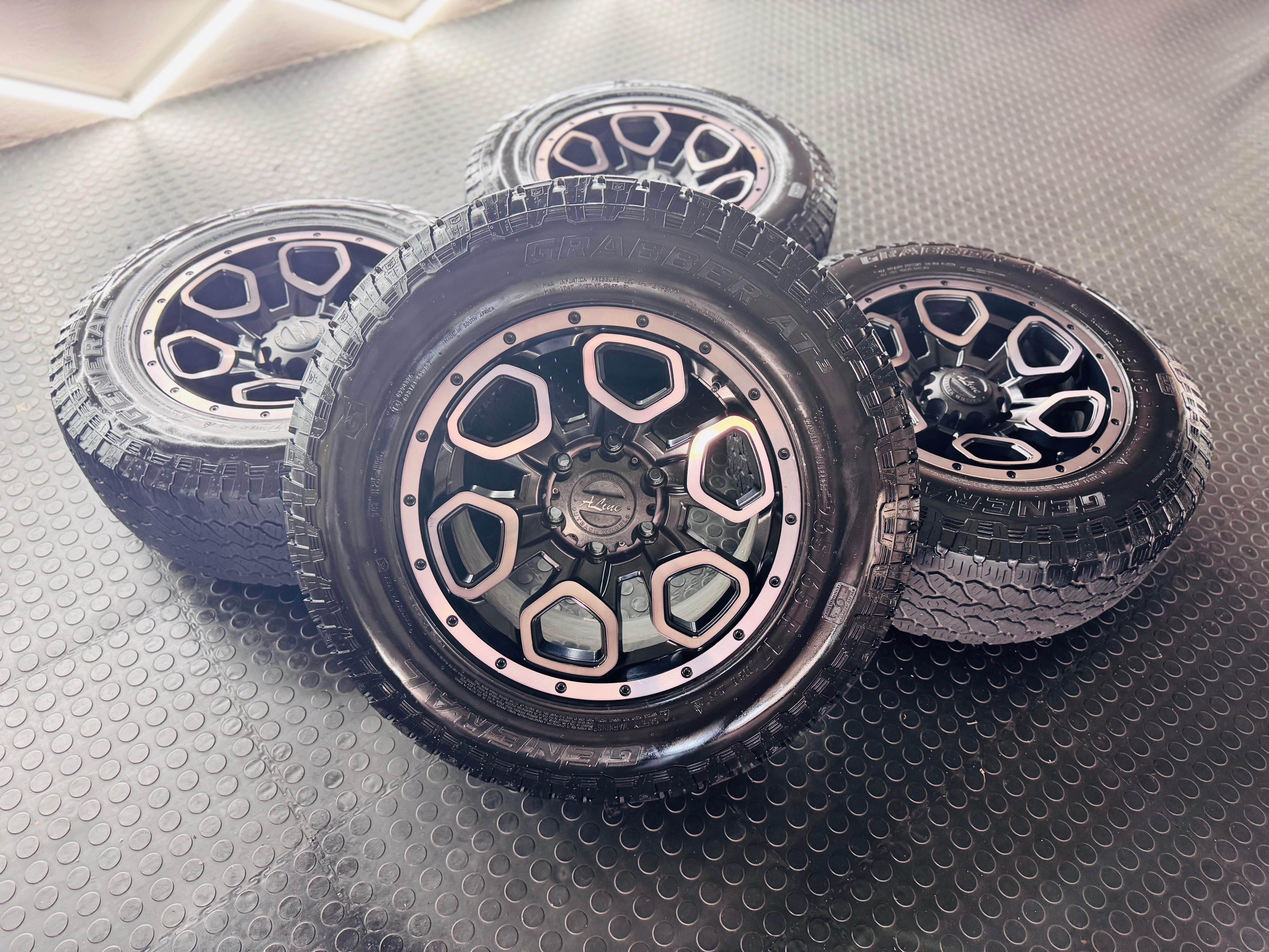 RIM & TYRE COMBO DEAL 17” ALINE SUMMIT + GRABBER AT3 TYRES USED