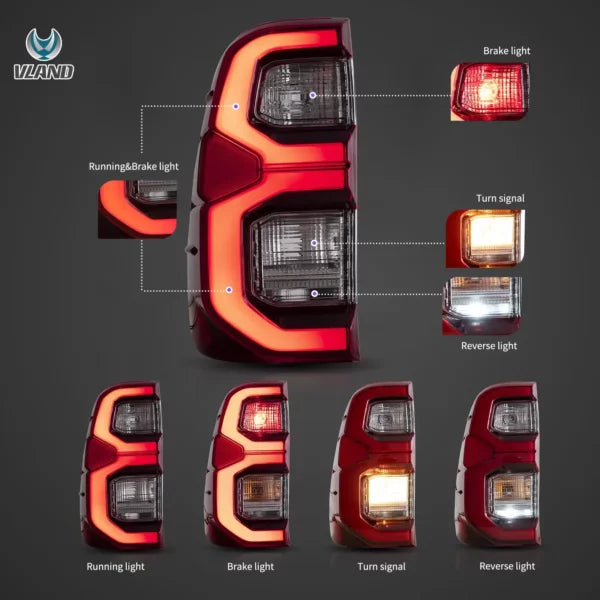 2015 to 2022 GD6 style Toyota Hilux SR5 8th Gens (GUN125,GUN126R) Vland LED Tail Lights With Dynamic Welcome Lighting