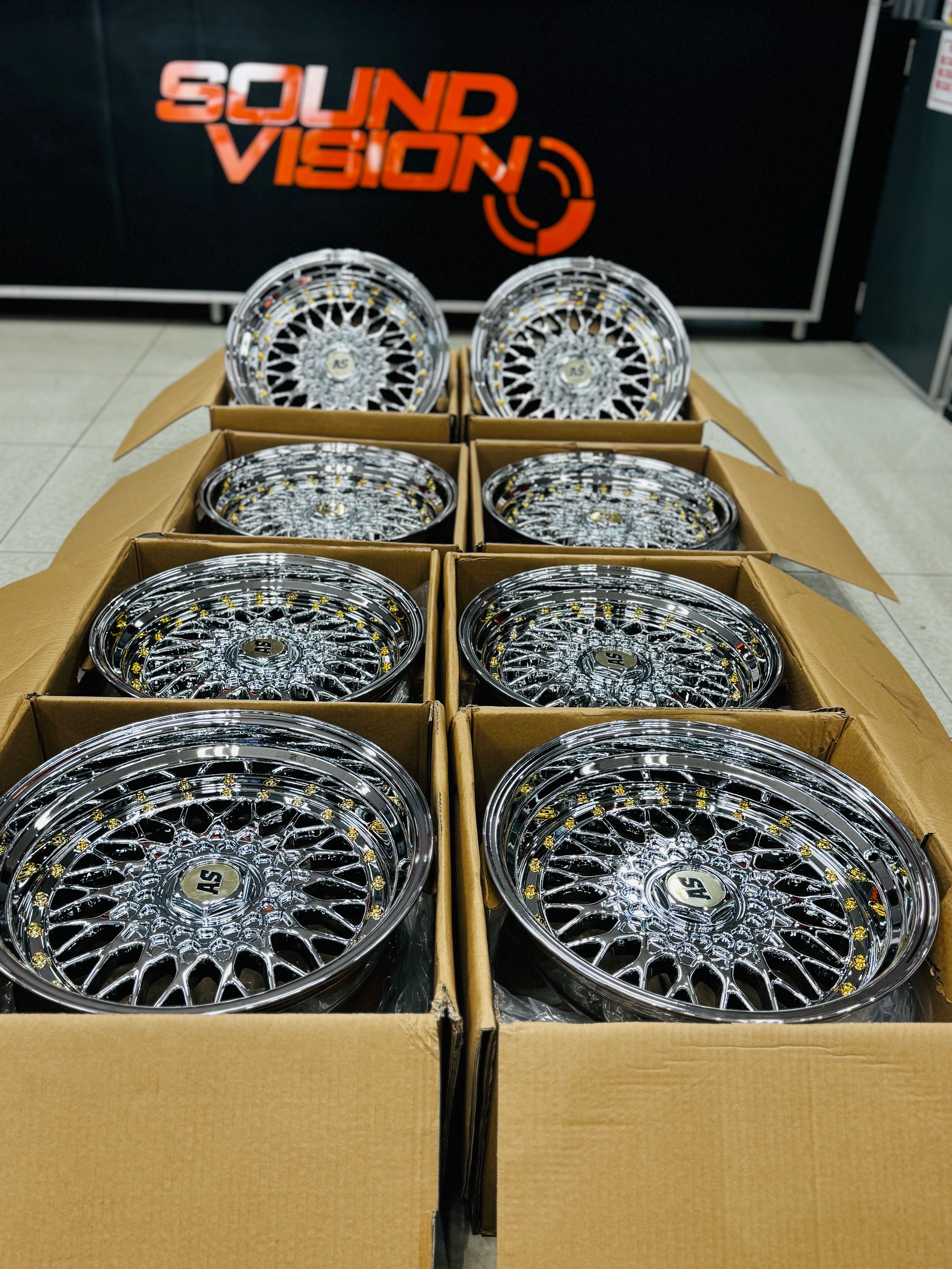 17” AS® Mesh chrome 4x100 & 5x100 10j rear GOLD STUDS