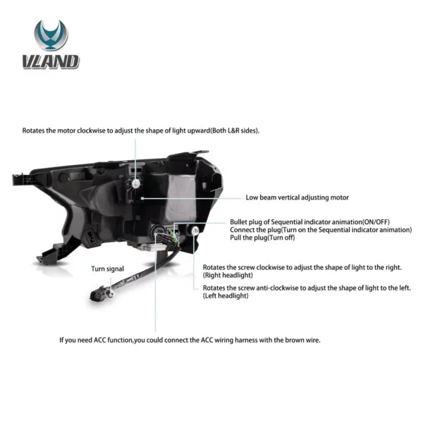 Ford Ranger VLAND Headlights Tri-Projector style 2016+ to 2022