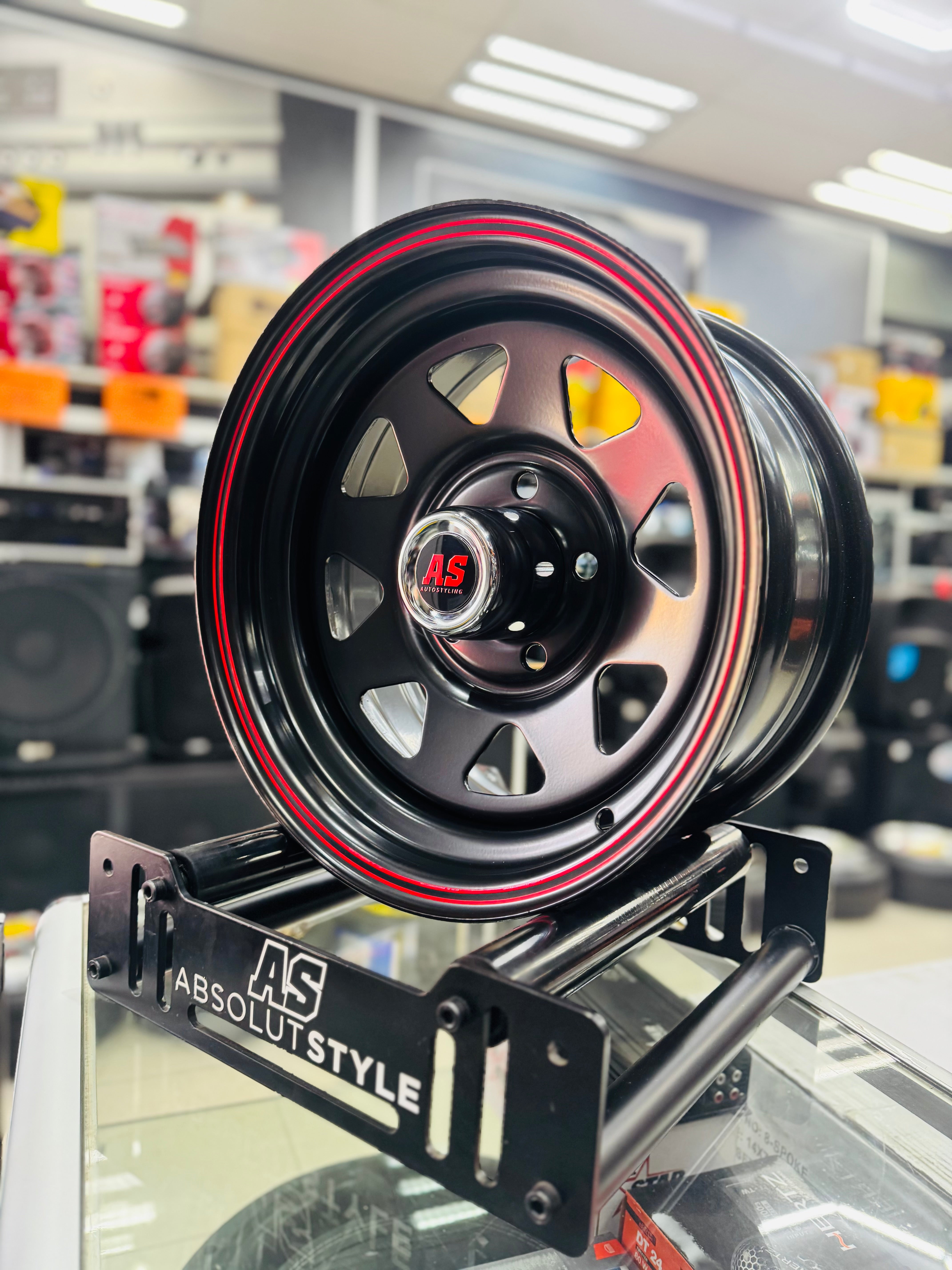 14” A-LINE 8 SPOKE BLACK RED STRIPE 5/114 for 7 seaters