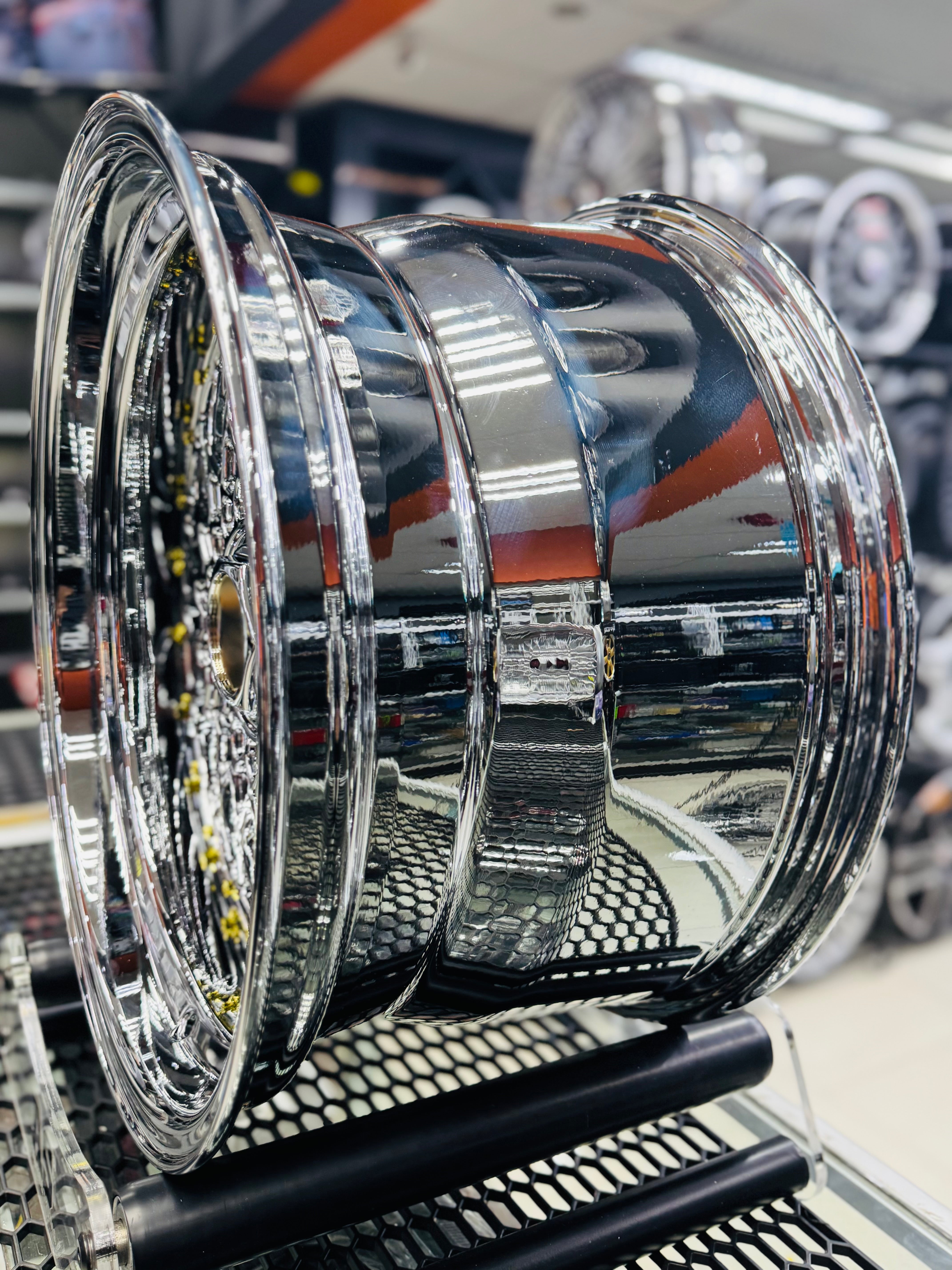 17” AS® Mesh chrome 4x100 & 5x100 10j rear GOLD STUDS - Autostyling Klerksdorp