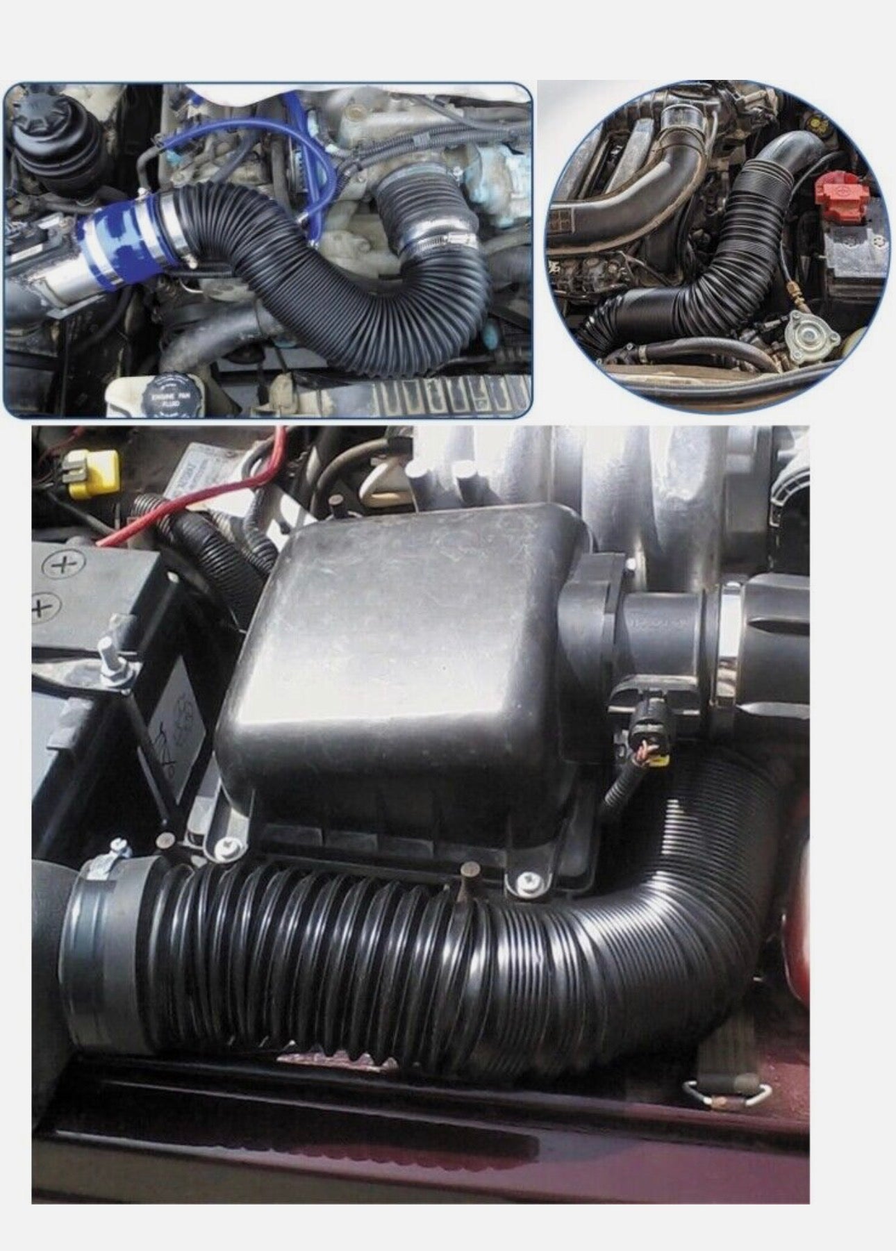 76mm 1M Car Air Intake Cold Pipe Flexible Ducting Feed Hose Induction Kit Black