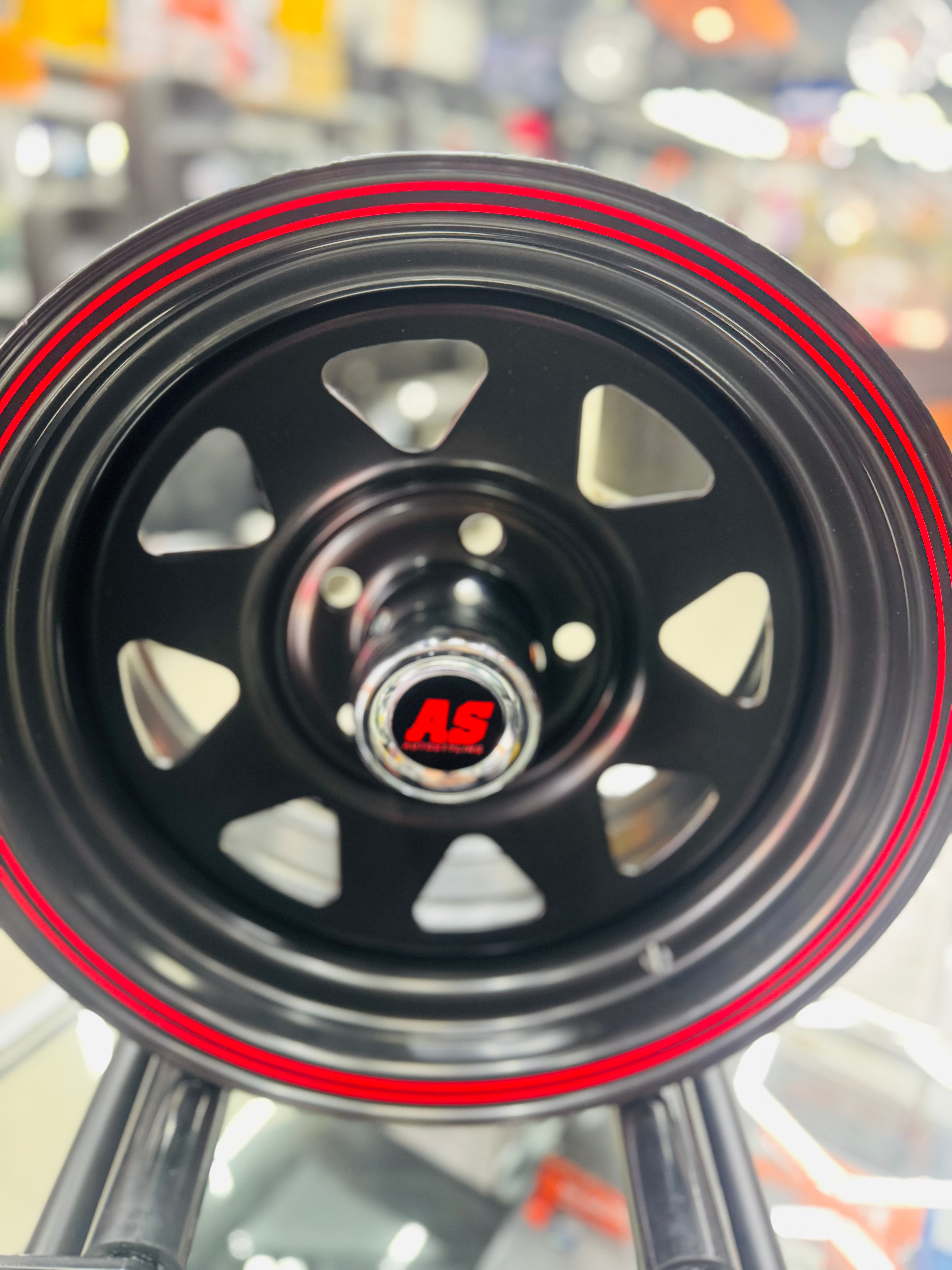14” A-LINE 8 SPOKE BLACK RED STRIPE 5/114 for 7 seaters