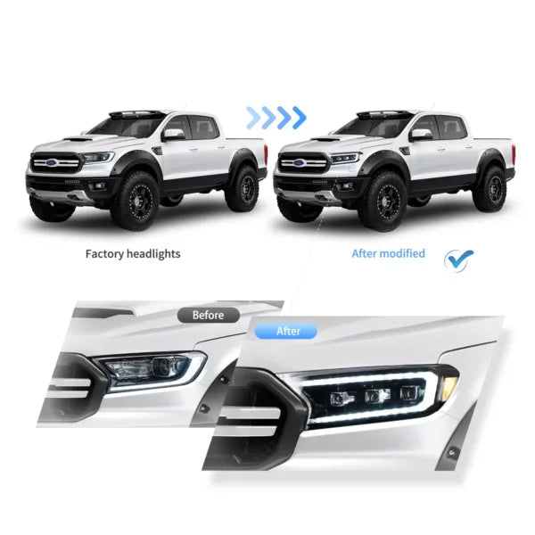 Ford Ranger VLAND Headlights Tri-Projector style 2016+ to 2022