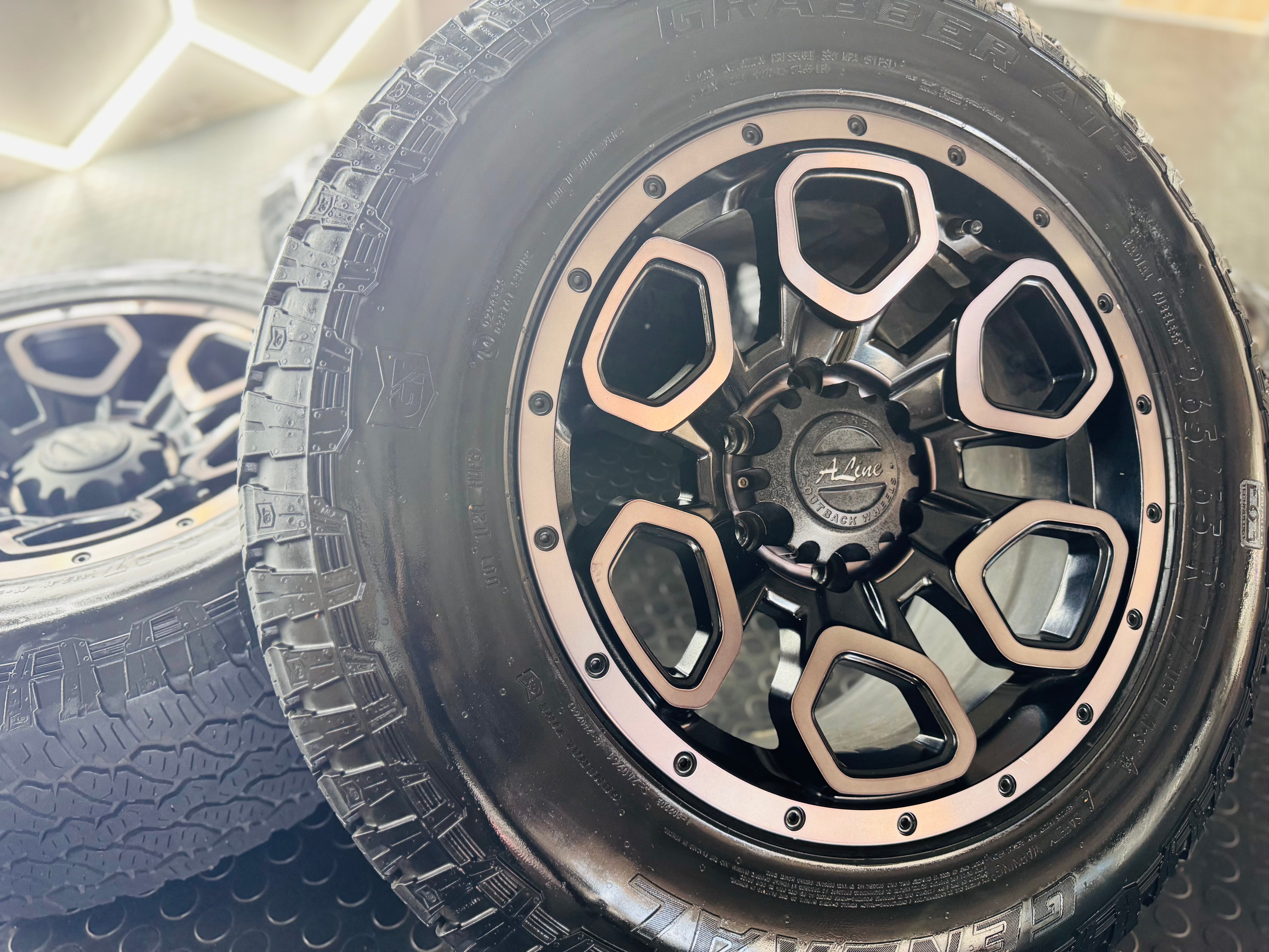 RIM & TYRE COMBO DEAL 17” ALINE SUMMIT + GRABBER AT3 TYRES USED